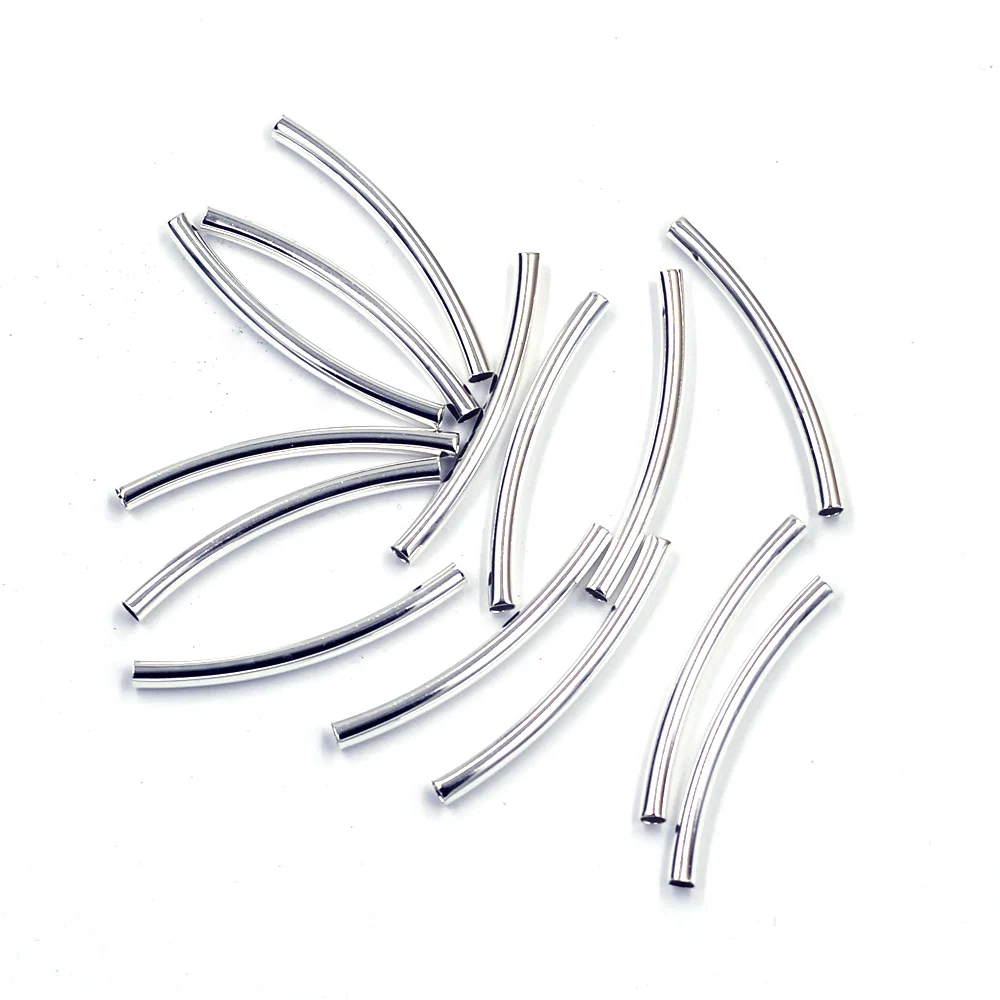 

100Pcs Spacer Beads Smooth Curve Tube Copper Silver Plated Jewelry DIY Making Findings Charms 2.5x30mm