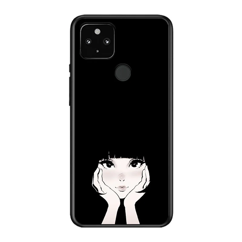 

Anime Dark Girl Soft TPU Silicone Black Cover For Google Pixel 5 4A 5G 4 XL Phone Case