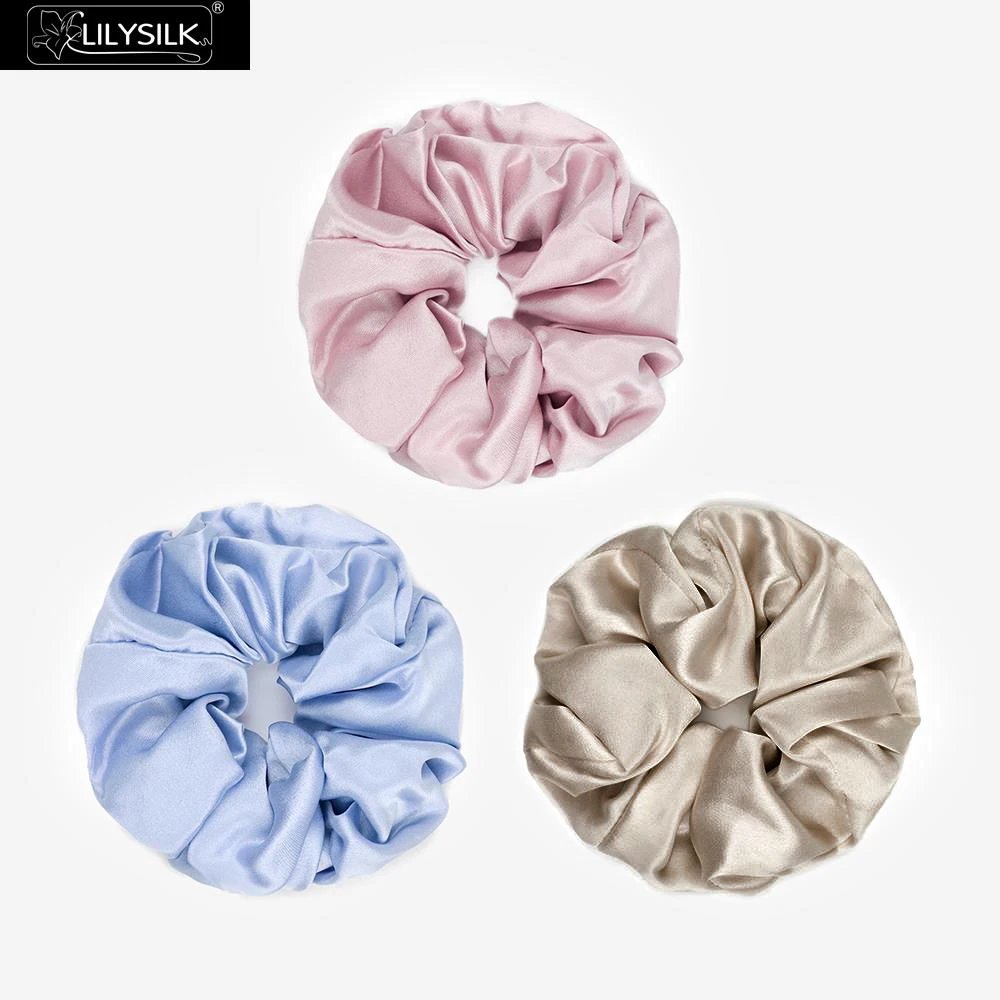 LilySilk Scrunchies 3 упаковки шармёз волос 100 чистый шелк случайный цвет головка