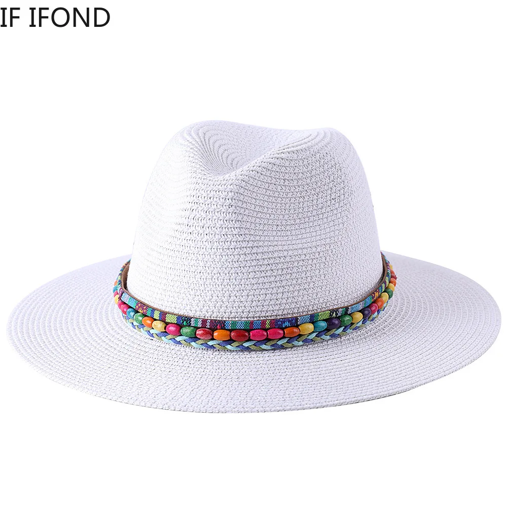 2022 Summer Hat for Women Men Wide Brim Panama Sun Straw Hats Travel Beach Jazz Fedora Hat