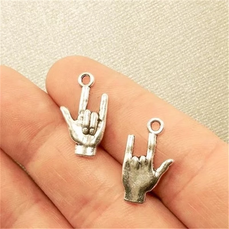 

15 pcsI Love You Charm Antique Silver Color I Love You Gesture Charm 18x10mm Human Hand Pendant I Love You Jewelry Signing Charm