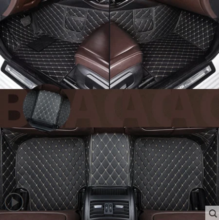 Black with beige Кожаные автомобильные коврики для Audi Q7 7 великолепных чехлов для сидений 2006- Пользовательские Авто тормозные колодки автомобильного ковровое покрытие левый привод - Название цвета: Black with beige
