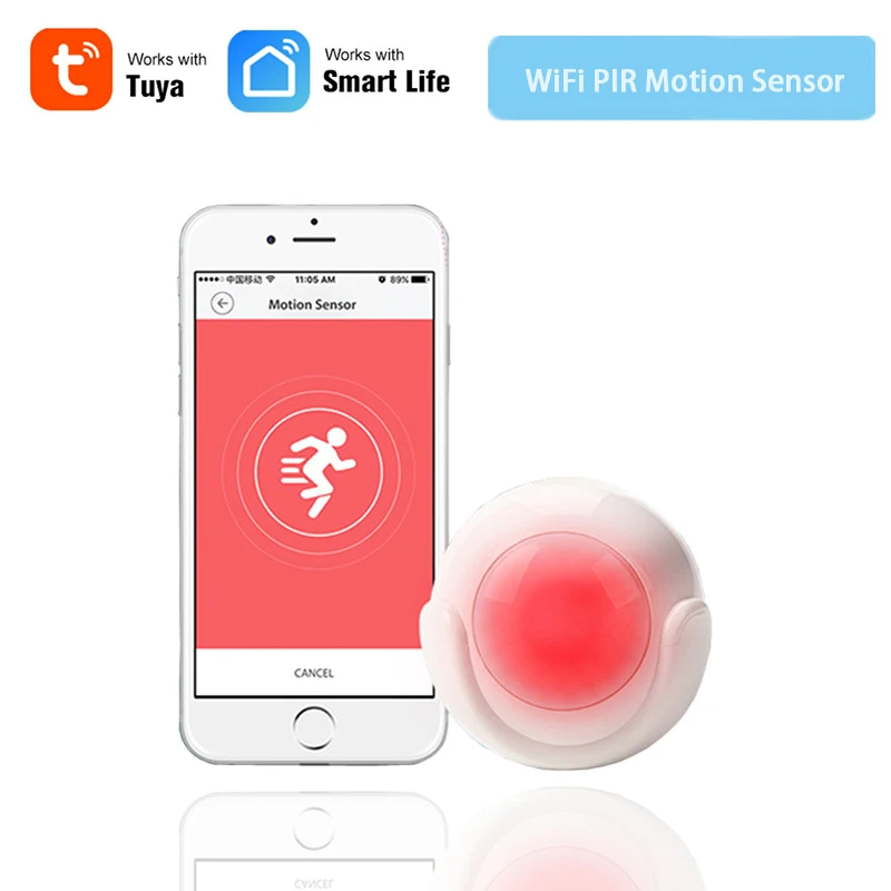 

Умный беспроводной 2,4 GHz WiFi PIR датчик обнаружения движения, Tuya Smart Life бесплатное приложение Совместимо с IOS и Android, не требуется концентратор