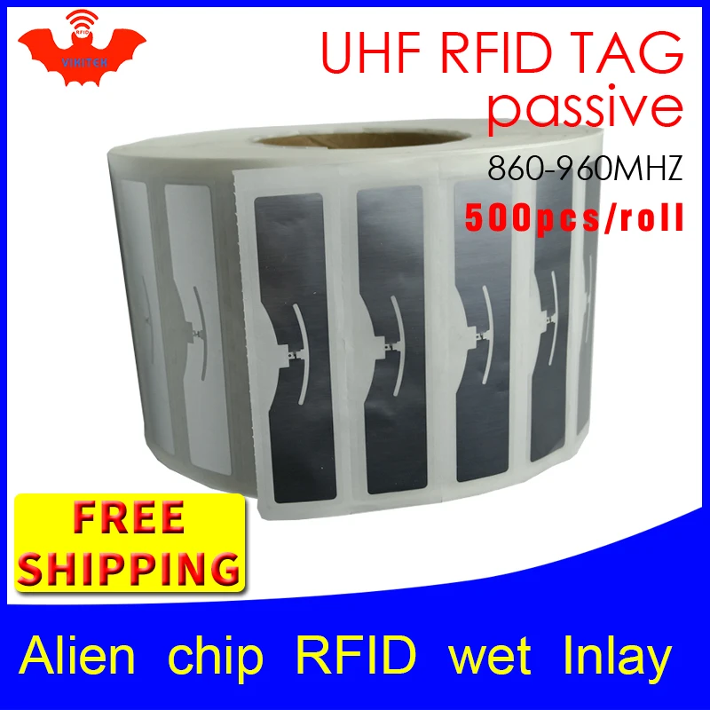 Alien authoried 500pcs per roll 9654-9954 UHF wet inlay glue adhesive 860-960MHZ Higgs9 EPC C1G2 ISO18000-6C used RFID tag label