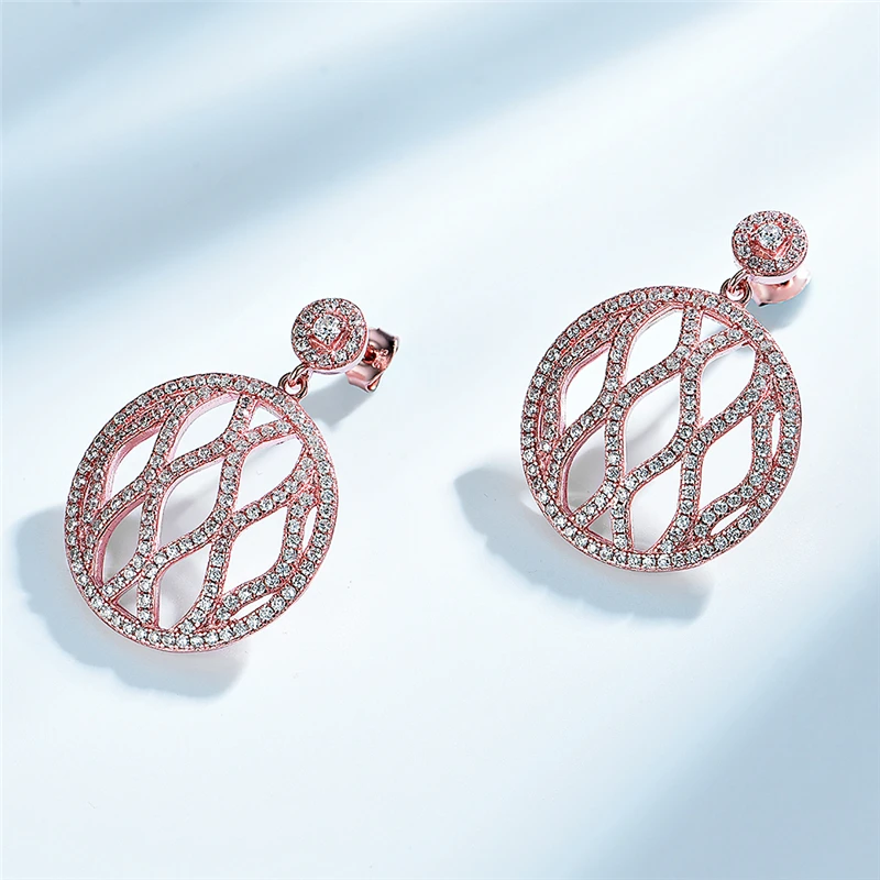 

DY 925 Sterling Silver Earring CZ Dangle Drop Charm In Rose Gold Plated Hollowout Creative Earring For Women Fashion Jewelry