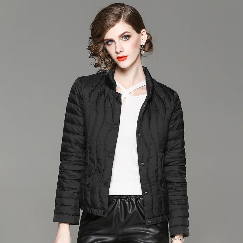 Новинка зимняя женская куртка модная плотная теплое облегающее черное пуховое