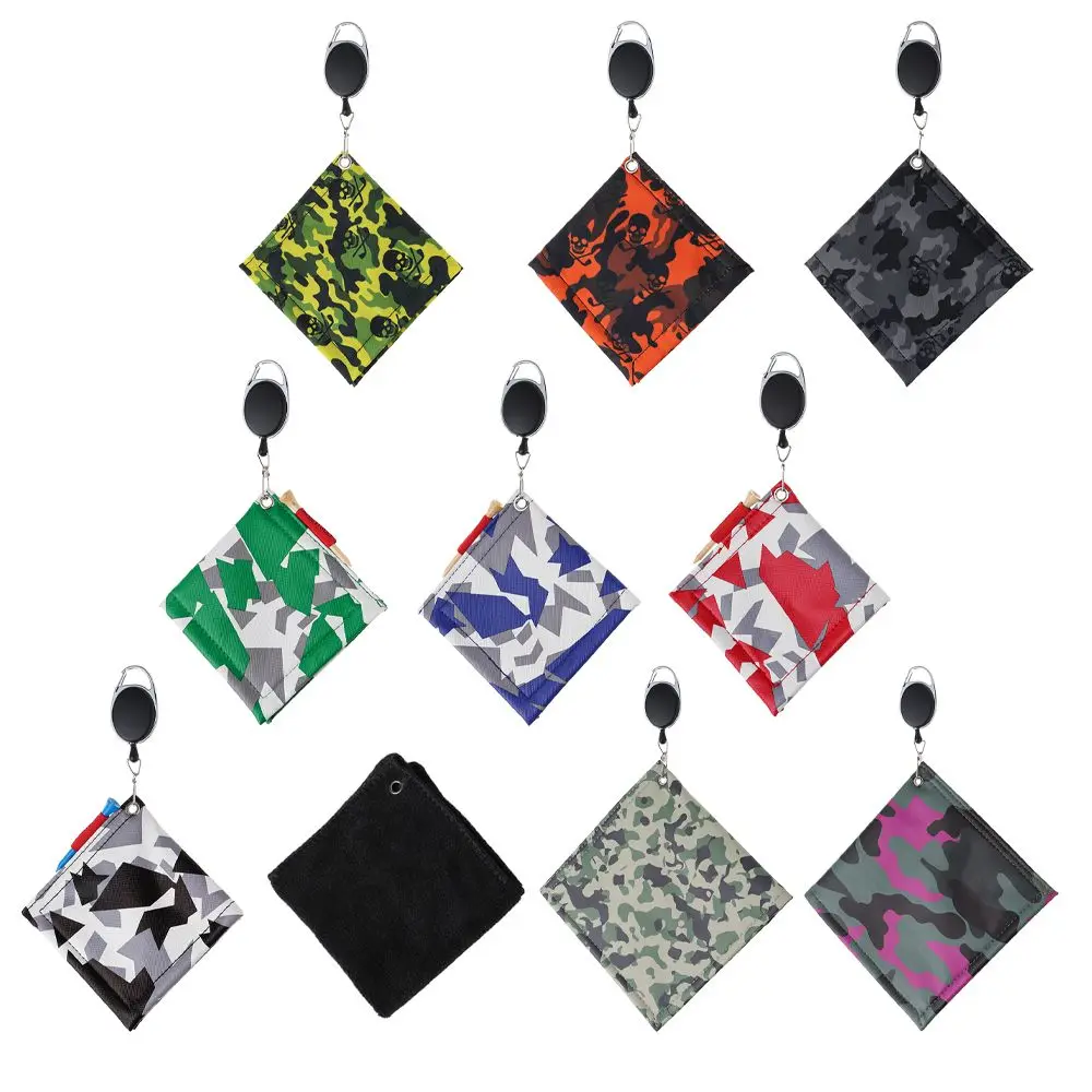 

Square Golf Towel With Hook 4 Colors Microfiber Fabric PU Waterproof Material For Golf lovers Duty Clip Carabiner Accessories