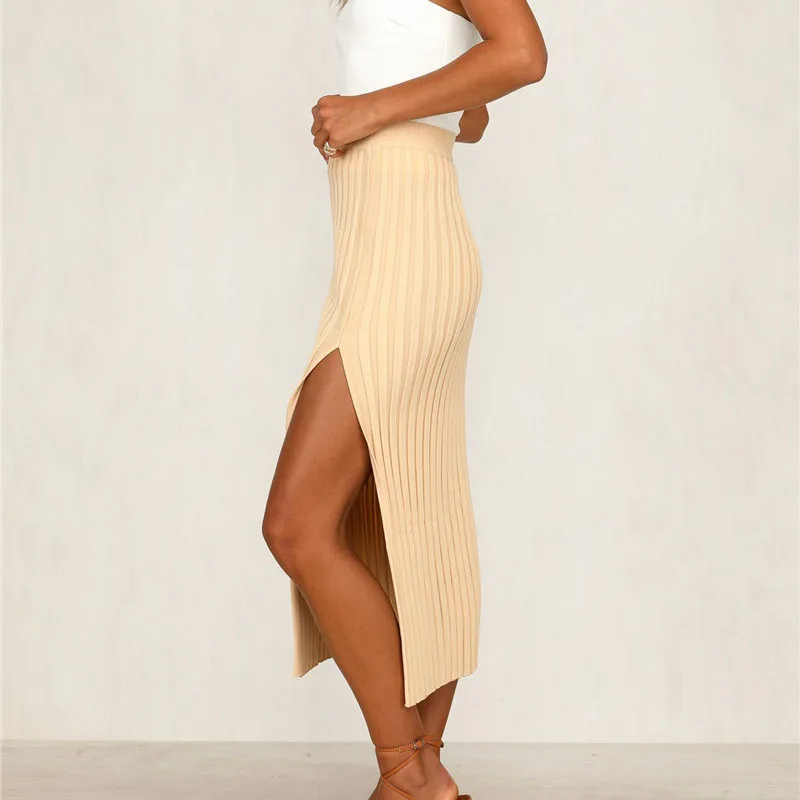 2019 женская сексуальная трикотажная юбка в рубчик однотонная высокая талия с