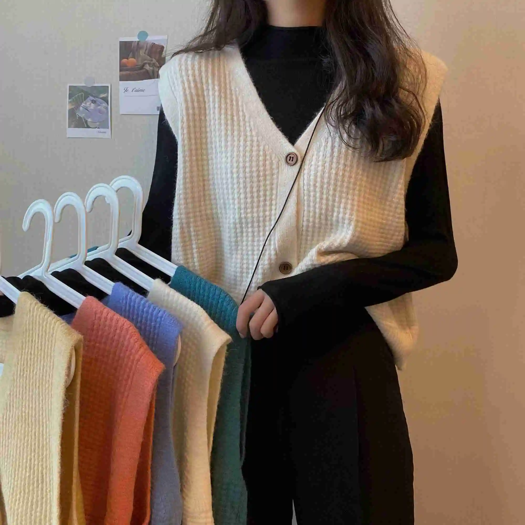 

Design Sense Knitted Vest Coat Women's Autumn and Winter 2021 New Korean-style Fashionable Sweater Autumn Sleeveless Top Kio