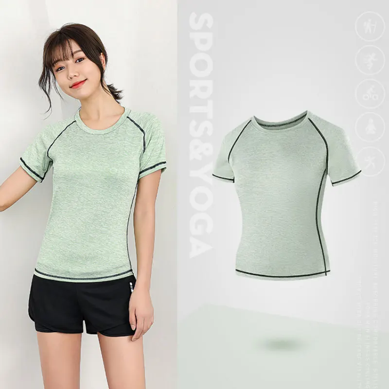 

Letter Print Sport Shirts Solid Color Women Workout Top High Elastic Gym Yoga Top Running Breathable Short Sleeve T-Shirts B