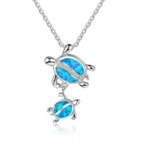 bohemia charm mother and baby turtle pendant necklace for women inlay crystal blue imitation opal necklace jewelry gift for her