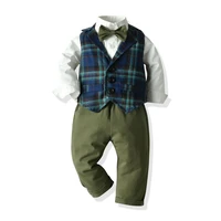 top and top boys gentleman clothing 3pcs set cotton waistcoat bow tie long sleeve blouse trousers childrens casual clothes