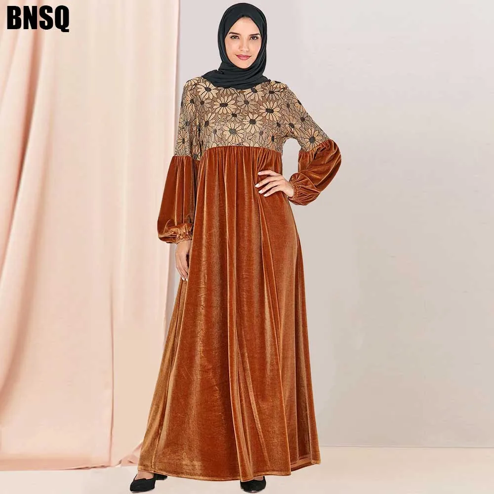 

BNSQ Dubai Abaya For Women Hijab Evening Dress Arabic Caftan Morocain Kaftan Djelaba Femme Muslim Dress Islamic Clothing Lace