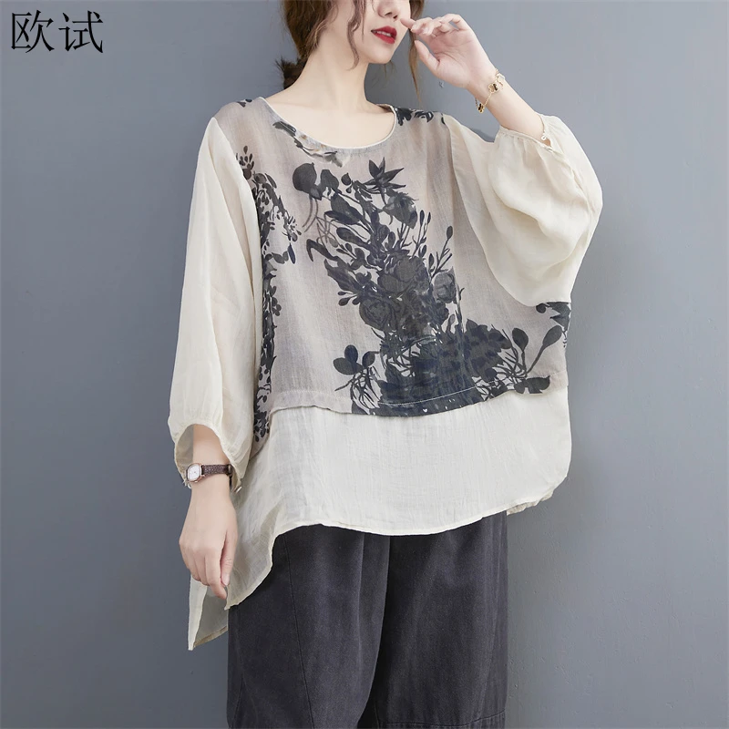 

Summer Cotton Linen Patchwork Floral T-shirt Women Loose Casual T Shirt Tees Tops Camisa Mujer Femme Ladies Fashion Tshirt 2021