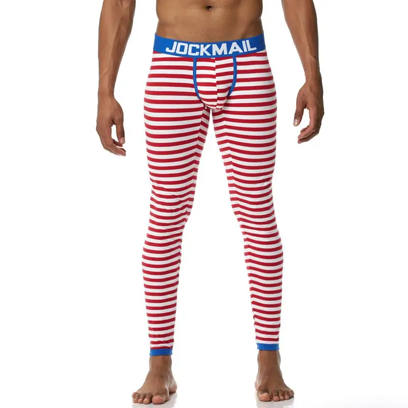 Синий JOCKMAIL, брендовые новые осенние и зимние мужские кальсоны, термобелье, леггинсы, штаны, высокое качество, хлопок, модные, сексуальные, в полоску - Цвет: Синий