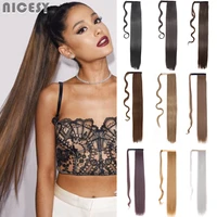 nicesy synthetic long straight hair wrap around clip in ponytail hair extension high temperature resistant fiber hair black red