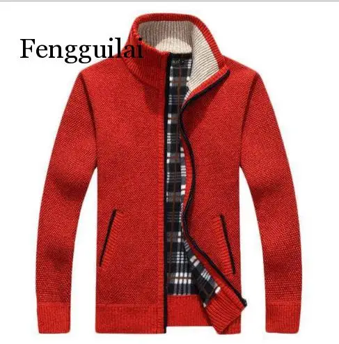 

Sweater men's autumn and winter plus velvet thickening artificial fur wool large size 3XL zipper knit coat stand collar cardigan