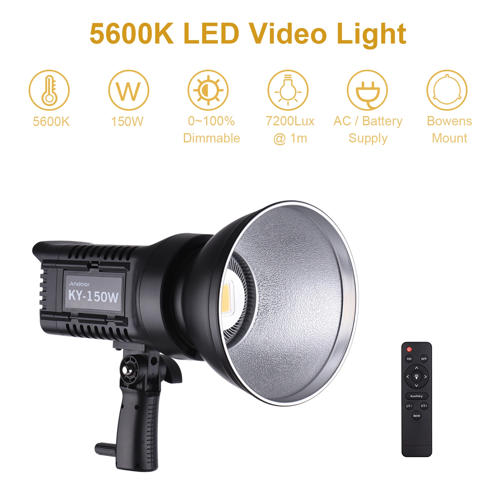 

Andoer LED Video Light Studio Portrait Lamp 150W Daylight 5600K CRI93+ TCLI95+ 16000LM Brightness Dimmable Bowens Mount
