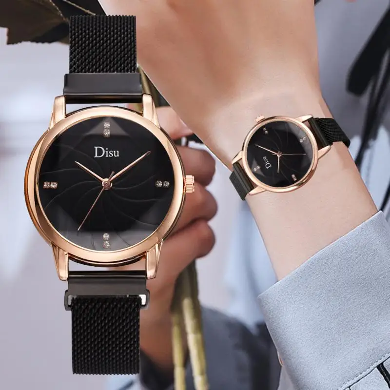 Роскошные женские наручные часы со стразами из розового золота модные магнитные