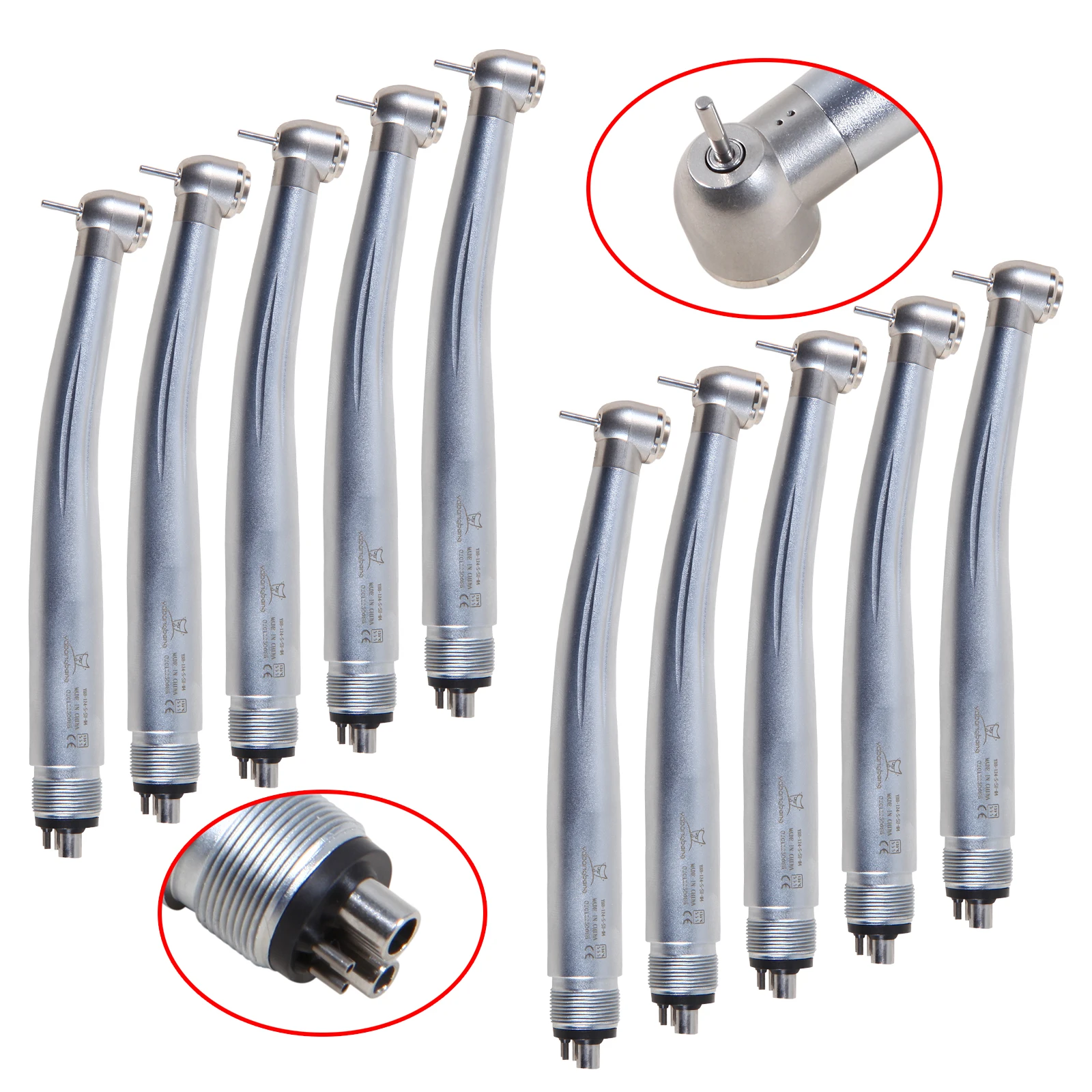 

1-10Pcs Yabangbang Dental High Speed Handpiece Turbine Push Button 4 hole Single Spray Standard Head