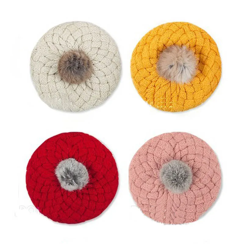 New Super Cute Ice Cream Beret Wool Hat Big Rabbit Ball Baby Winter Warm | Аксессуары для одежды