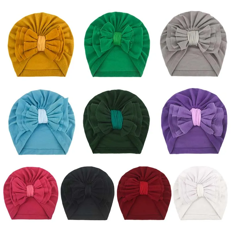 

New Baby Girls Warm Beanies Bow Hat Baby Hat Newborn Turban Headwear Baby Accessories Solid Color Bonnet Kids Gifts Winter Cap