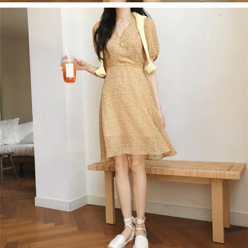 Женское летнее шифоновое платье с коротким рукавом и принтом|Женские платья| |