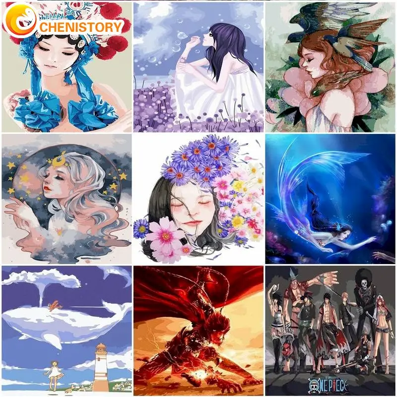 

CHENISTORY Frame DIY Oil Paint By Number Cartoon Figures Coloring By Number Adult On Canvas HandPainted Wall Art Gift Home Decor