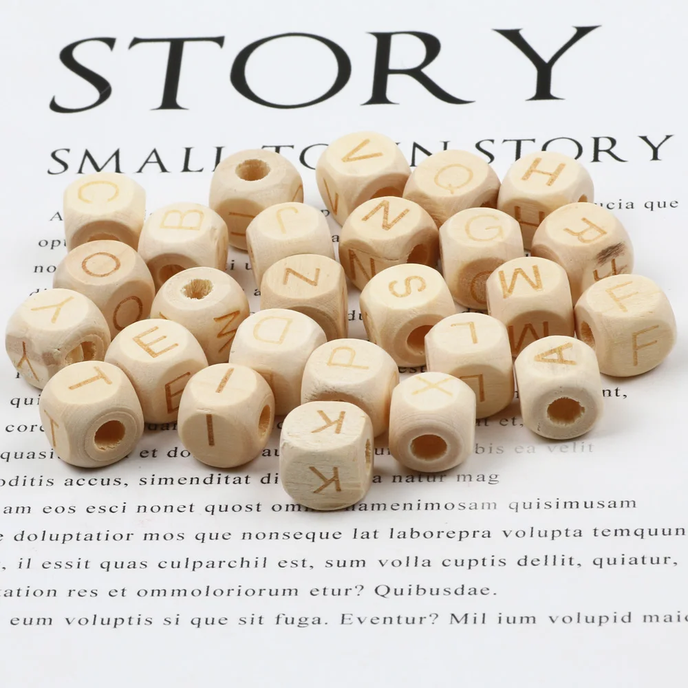 20 шт. натуральный квадратный деревянный браслет с A-Z буквами и бусинами ожерелье