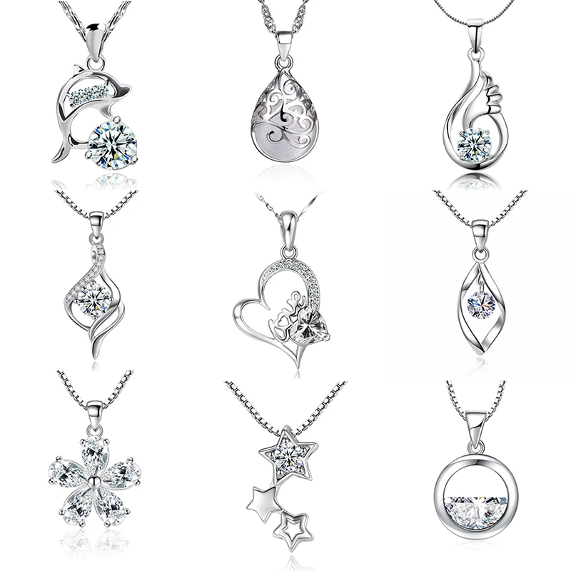 

Fanqieliu Pure Sterling Silver 925 Necklace Chain Woman Crystal Pendant Necklace For Women FQL20F12N1