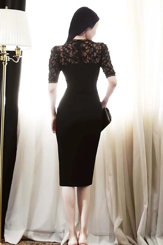 

COIGARSAM Patchwork Women dress New Lace Dresses Black 7340