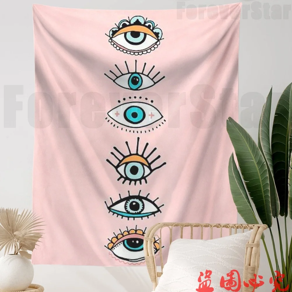 

Pink Ins Wall Tapestry Fatima’s Eye Sute Cartoon Tapestry Wall Hanging Girls Room Decoration Tapestry