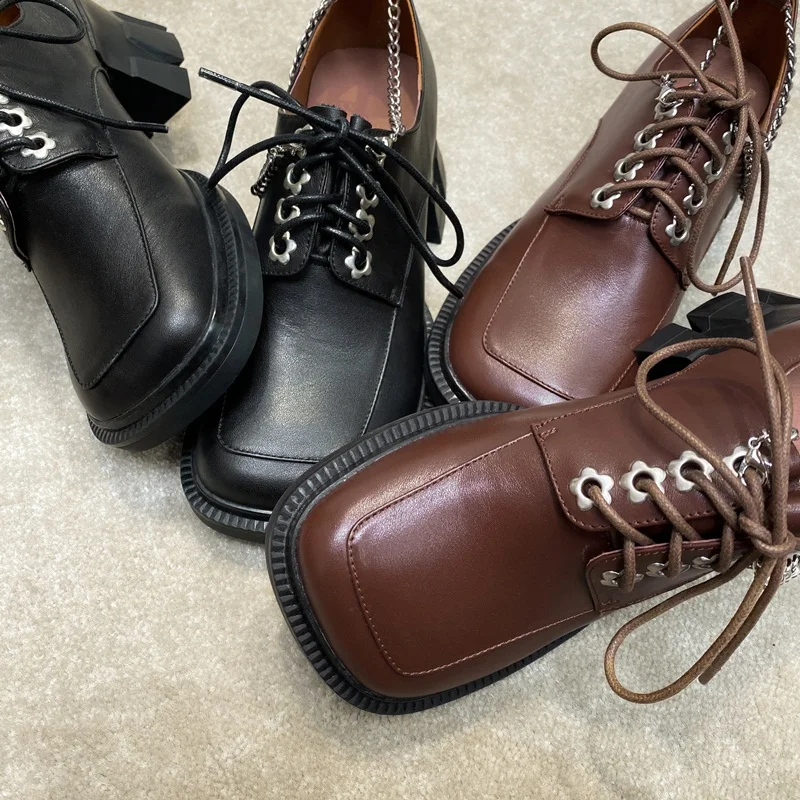 

Women Pumps 2021 New autumn Spring Genuine Cow Leather High Heels Casual Shoes Black Brown Dress Shoes Pumps Plus Size 34-43