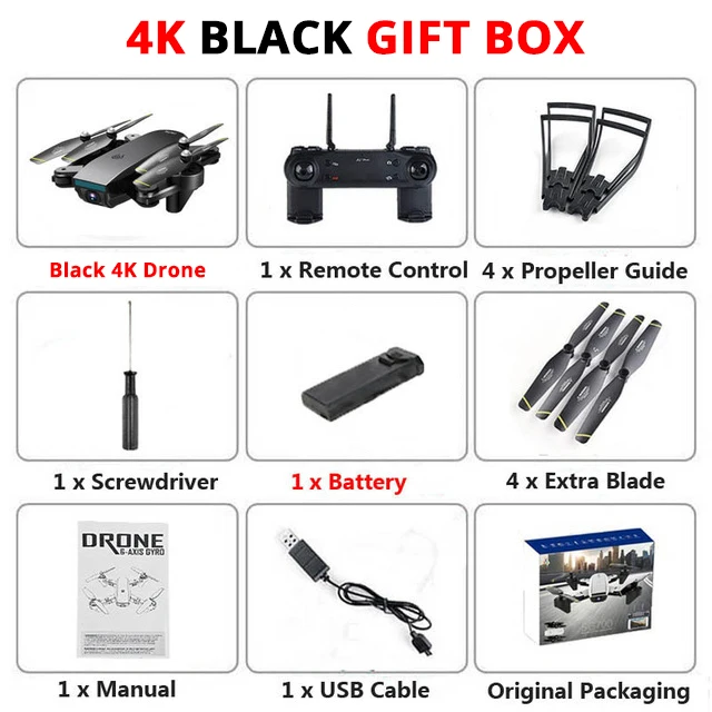 4K Black Gift Box Mini Folding Unmanned Aerial Vehicle WIFI Drone With Camera HD 4K/1080P/720P FPV RTF Remote Control Helicopter RC Quadcopter Toy - Цвет: 4K Black Gift Box