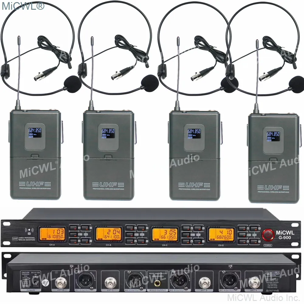 

Professional 4 Headset UHF Wireless DJ Karaoke Microphone System UHF 240 Channel MiCWL G900