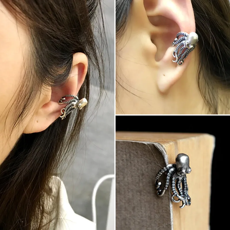 

FUN-BEAUTY S925 Sterling Silver Octopus Ear Clip Ear Expanding Ear Jewelry Non-mainstream Punk Ear Jewelry Gothic Accessories