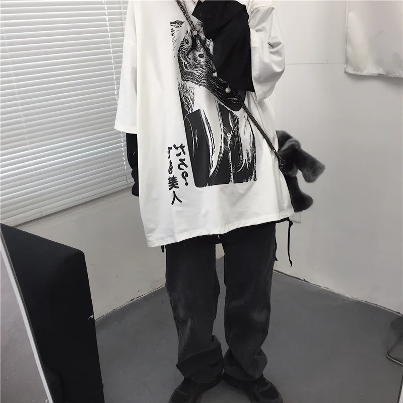 Lychee Harajuku Лоскутные Поддельные 2 шт. женские футболки темная японская девушка печать Осенняя женская футболка с длинным рукавом женская футболка