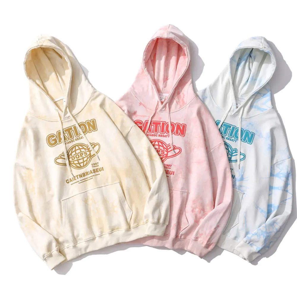 

Hoodies for Men Hip Hop Oversized Streetwear Tie-dye Letters Print Pullover Harajuku Women's Sweatshirt Autumn Clothing