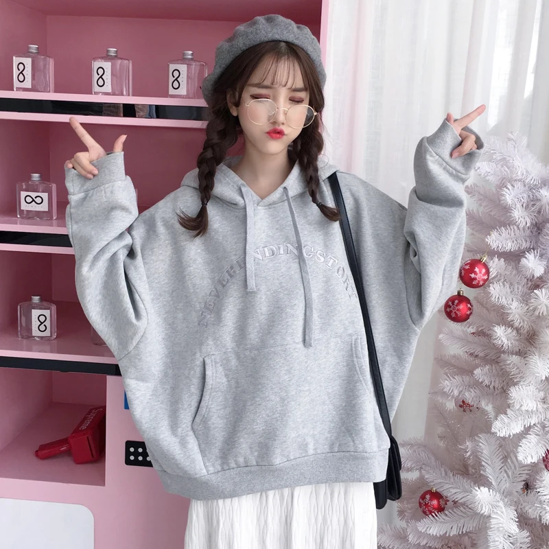 

Лидер продаж, Женский свитшот в стиле оверсайз на осень и зиму, Свободный корейский стиль бойфренда без одежды, утепленный бархат