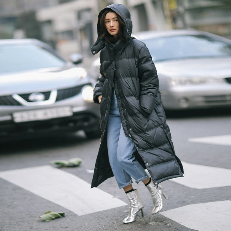 Зимняя куртка на утином пуху парка 90% пуховое пальто для женщин длинное с