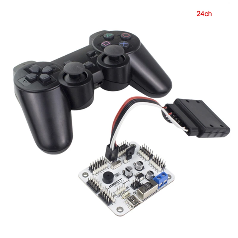 

6 24 32 Channel Robot Servo Motor Control Board & PS2 Controller + Receiver for Hexapod Manipulator Mechanical Arm Bipedal