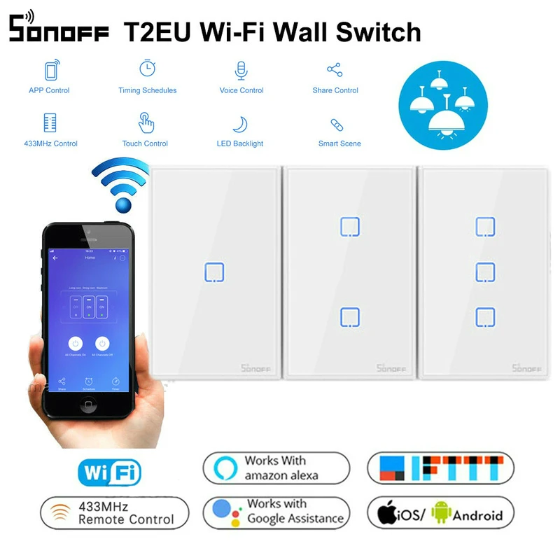 SONOFF T1 T2 T3 TX Умный дом Wifi сенсорный настенный светильник переключатель лампы US/UK/EU