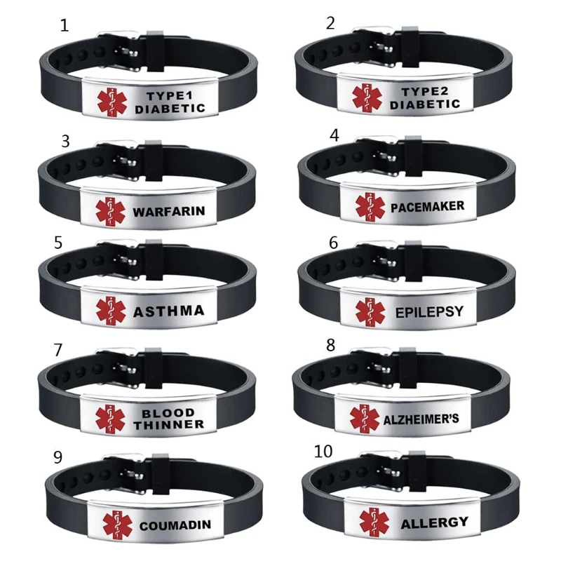 

Stylish Red Medical- Alert ID Bracelet Emergency First Aid Adjustable Type 1 Diabetes Silicone Bangle Wristband Unisex