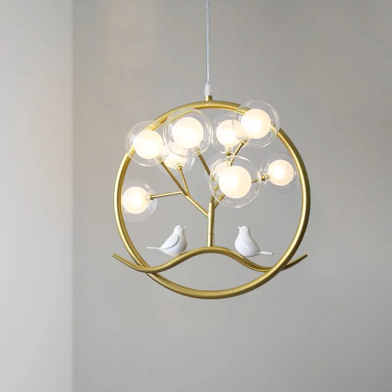 

Lamp Nordic Design Tree Branch Bird Cage Ring Chandelier Indoor Restaurant Halo