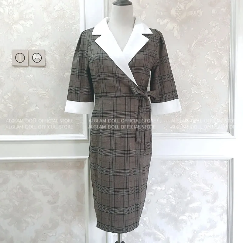 Платье-карандаш женское до колена в клетку | Женская одежда