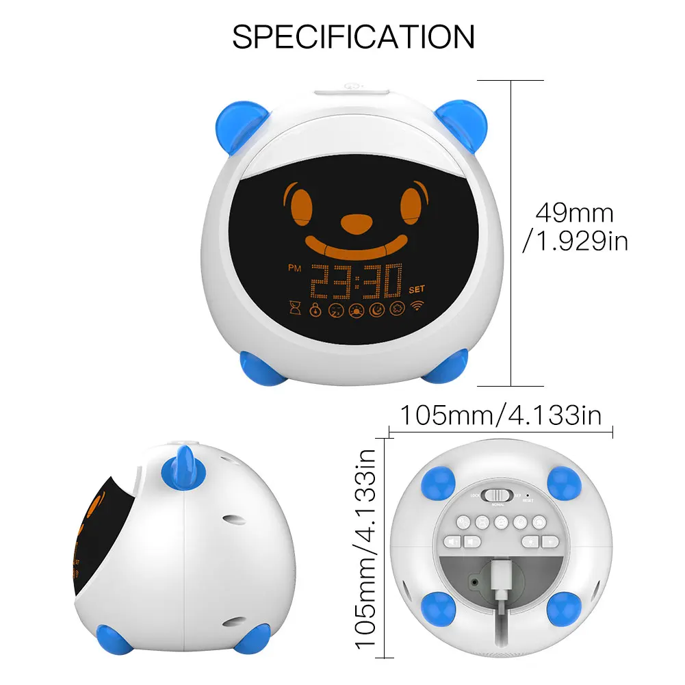 

WiFi Smart Kids' Alarm Sleep Trainer Clock Light Sound Expression Smart Life Tuya App Voice Control with Alexa Google Home