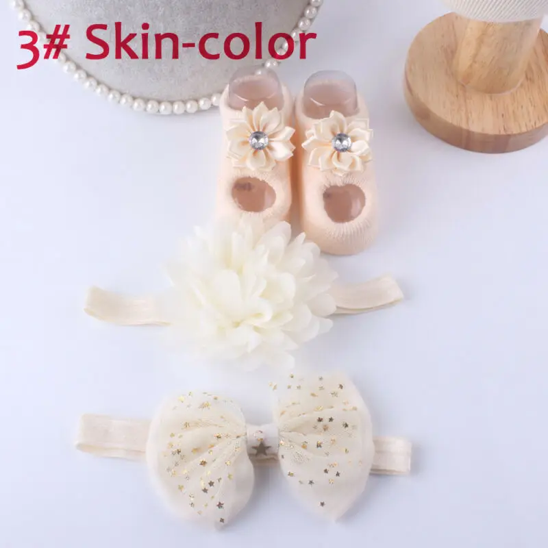 2019 Baby Accessories + Socks 3Pcs Set Kids Newborn Cartoon Anti-slip Sock Shoes Boots Bowknots Floor Slipper | Детская одежда и