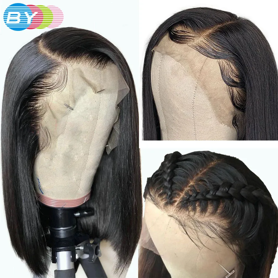 Ombre 13X4 прямой парик короткий Боб кружевные передние парики для женщин предварительно сорванный серый/розовый/зеленый бразильские человеческие волосы парики remy волосы