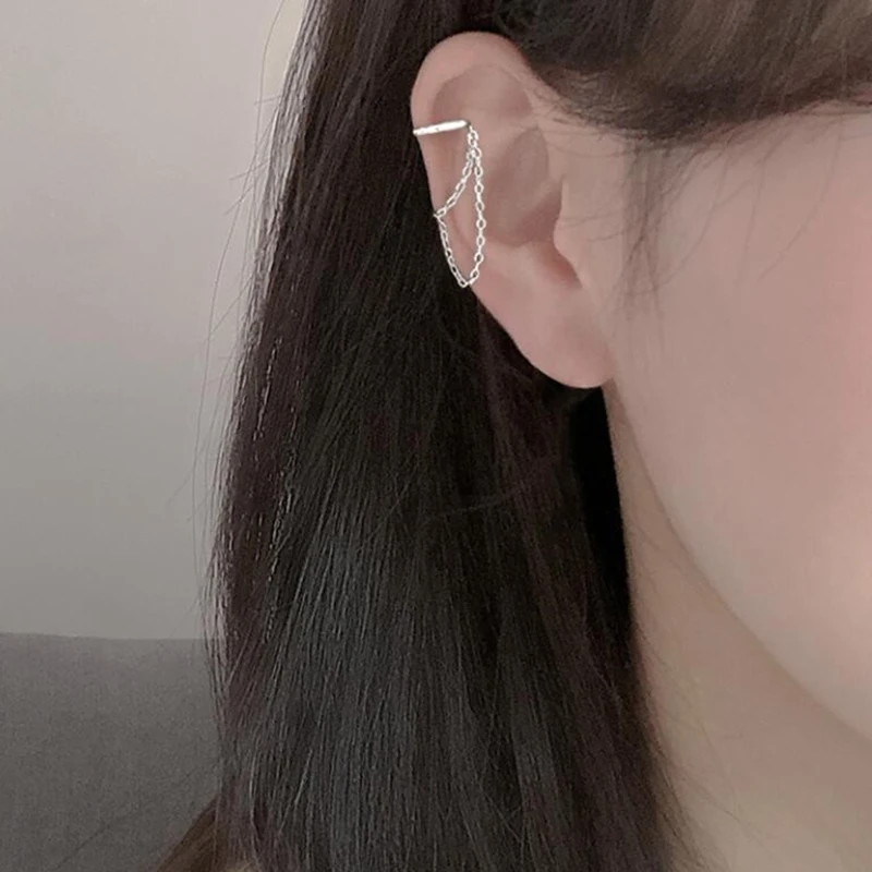 

Fashion Silver Color Long Tassel Non-Piercing Ear Clip Earrings For Women Simple Fake Cartilage Ear Cuff Jewelry Clip Accessorie