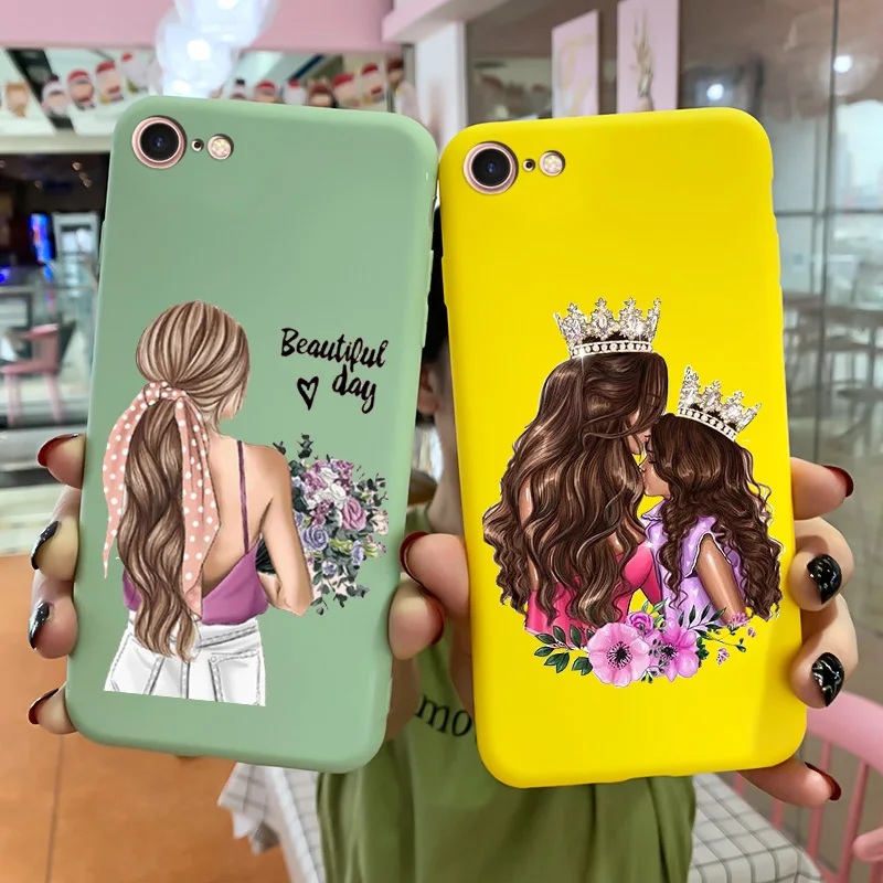 

Mother And Daughter Phone Case For iPhone 7 8 Case Fashion Candy Painted Silicone Soft Shell For iPhone 7 8 Plus Back Bumper